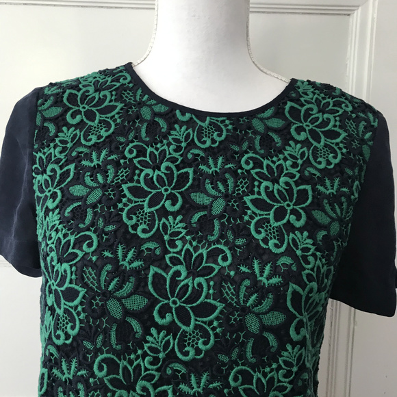 J CRew blue Green Embroidered Front Blouse Top - Picture 2 of 5